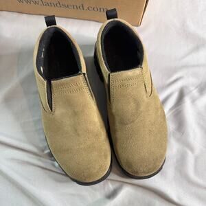 Lands’ End Suede Slip On Shoes Womens 6.5M Tan Comfort Loafers Lug Sole